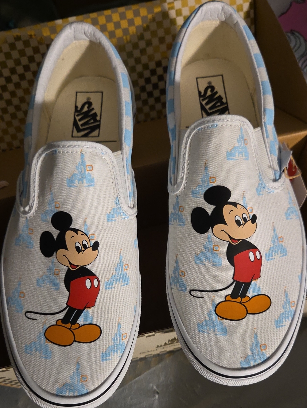 Vans Mickey Mouse Slip-On Sneakers - White, Light Blue, Red, Black, Orange